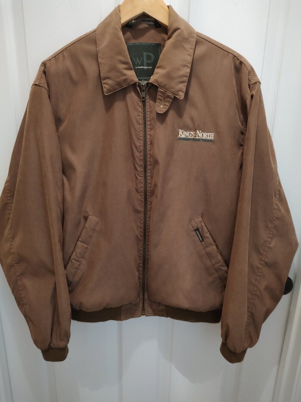 WEATHERPROOF JACKET SUEDE FINISH L/S ZIP FRONT KINGS NORTH GOLF LOGO TAN MEDIUM